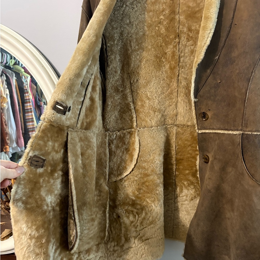 Andrew Marc Brown Leather Jacket with Cream Trim - Picture 7 of 10